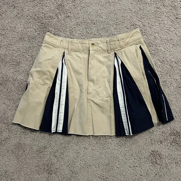 NWT Free People Khaki and Navy Pleated Skirt - Size Large - Picture 2 of 9